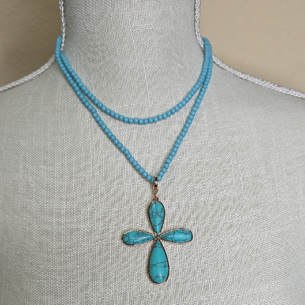 Turquoise Cross Pendant Necklace